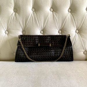 BCBG Leather Clutch Shoulder Bag Dark Brown